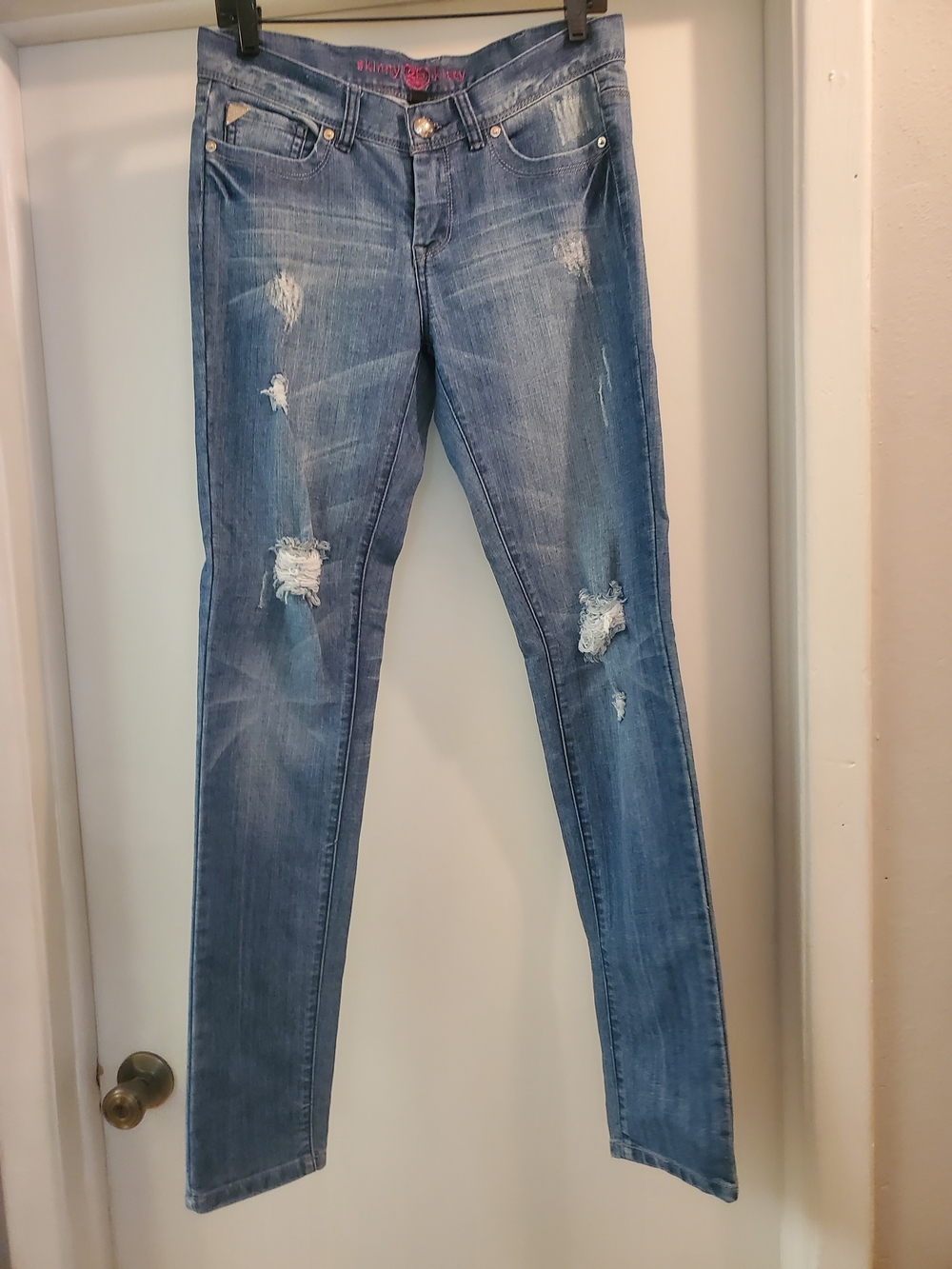 bebe Distressed Blue Skinny Jeans